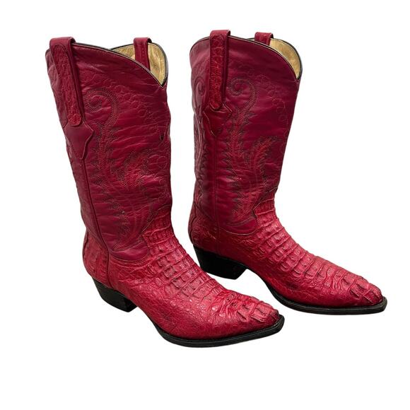 VTG Wild Wild West Red Cayman Fuscus Leather Cowboy Boots Western Snip Toe 7.5 - Picture 1 of 13